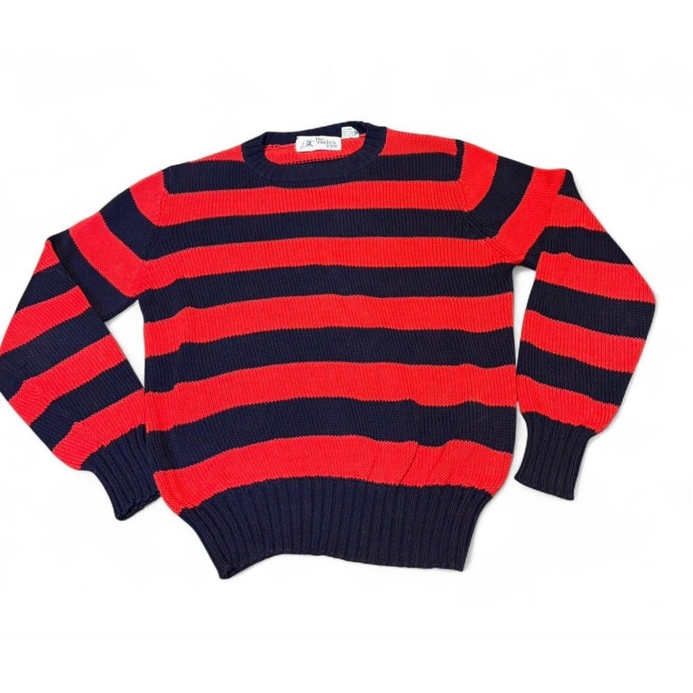 Vintage The Eagle's Eye Wool Sweater Mens 36 Red Navy Stripe Preppy 80s 90s